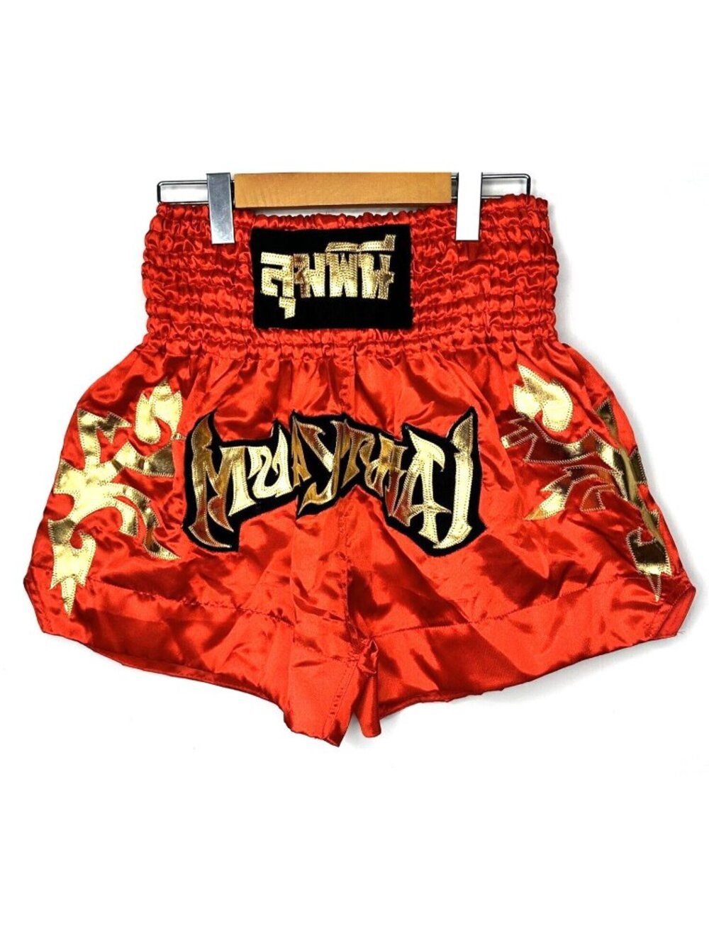 EMNV Muay Thai Shorts XL Red Gold Satin Boxing MMA Kickboxing Thailand Combat